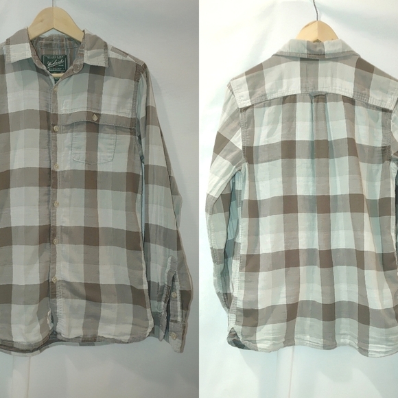 Woolrich Organic Cotton Button Front Plaid Shirt Small S Gray Brown Neutral - Picture 1 of 8